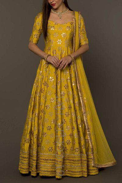 Embroidered Georgette Yellow Anarkali Suit with Dupatta - AS3616