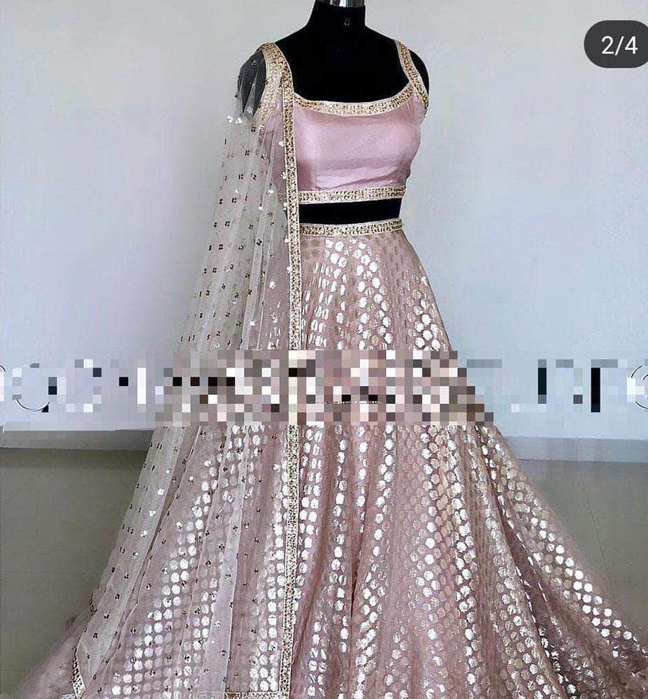 Light Pink Color Heavy Sequence Work Bridal Lehenga Choli in Soft Net With  Dupatta in USA, UK, Malaysia, South Africa, Dubai, Singapore