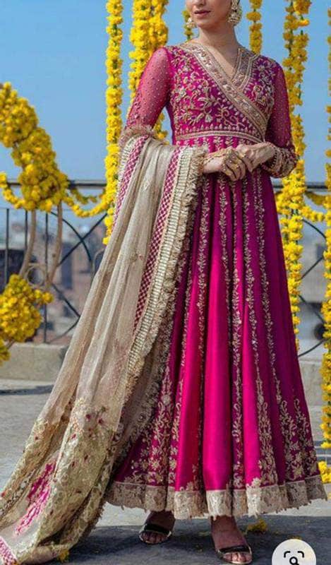 Magenta Pink Anarkali Suit Set Paired With Palazzo And Kota Doria Dupa   pheeta