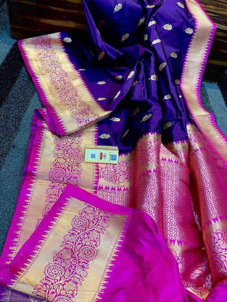 Katan Silk Saree with Antique Zari Work – FashionVibes