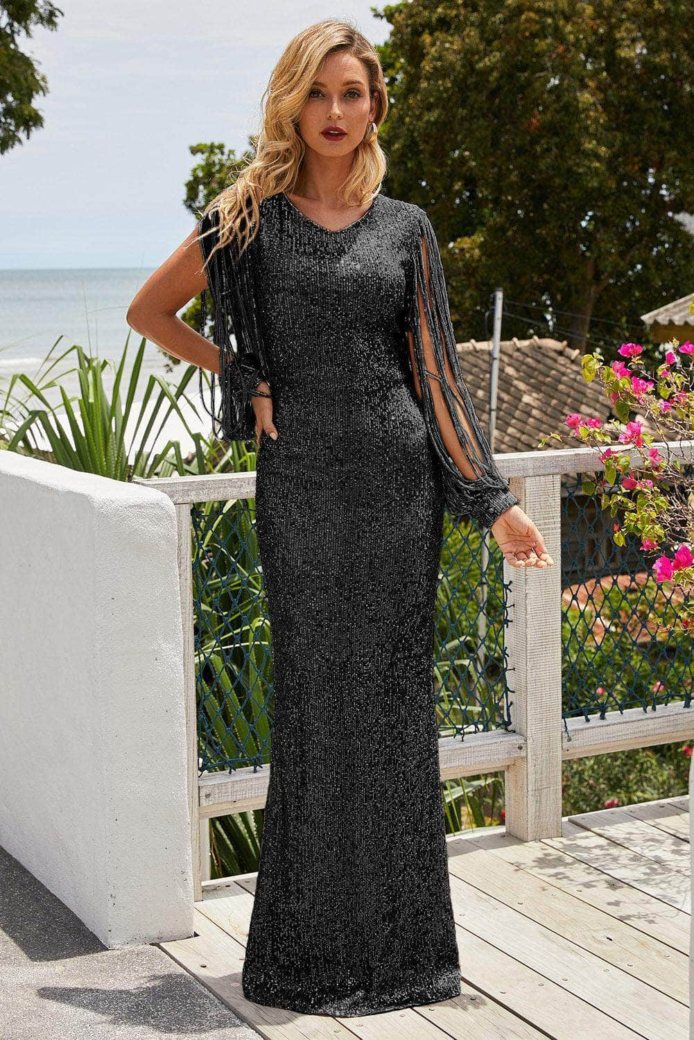 Black fringe sleeve sales dress