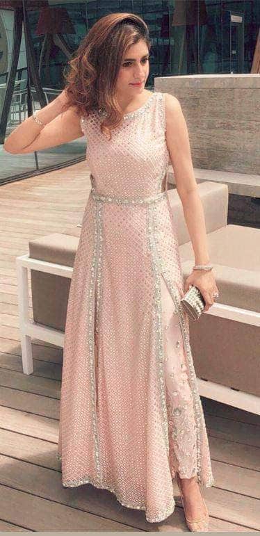 Shop Pink Foil Printed Net Gown Wedding Wear Online at Best Price | Cbazaar